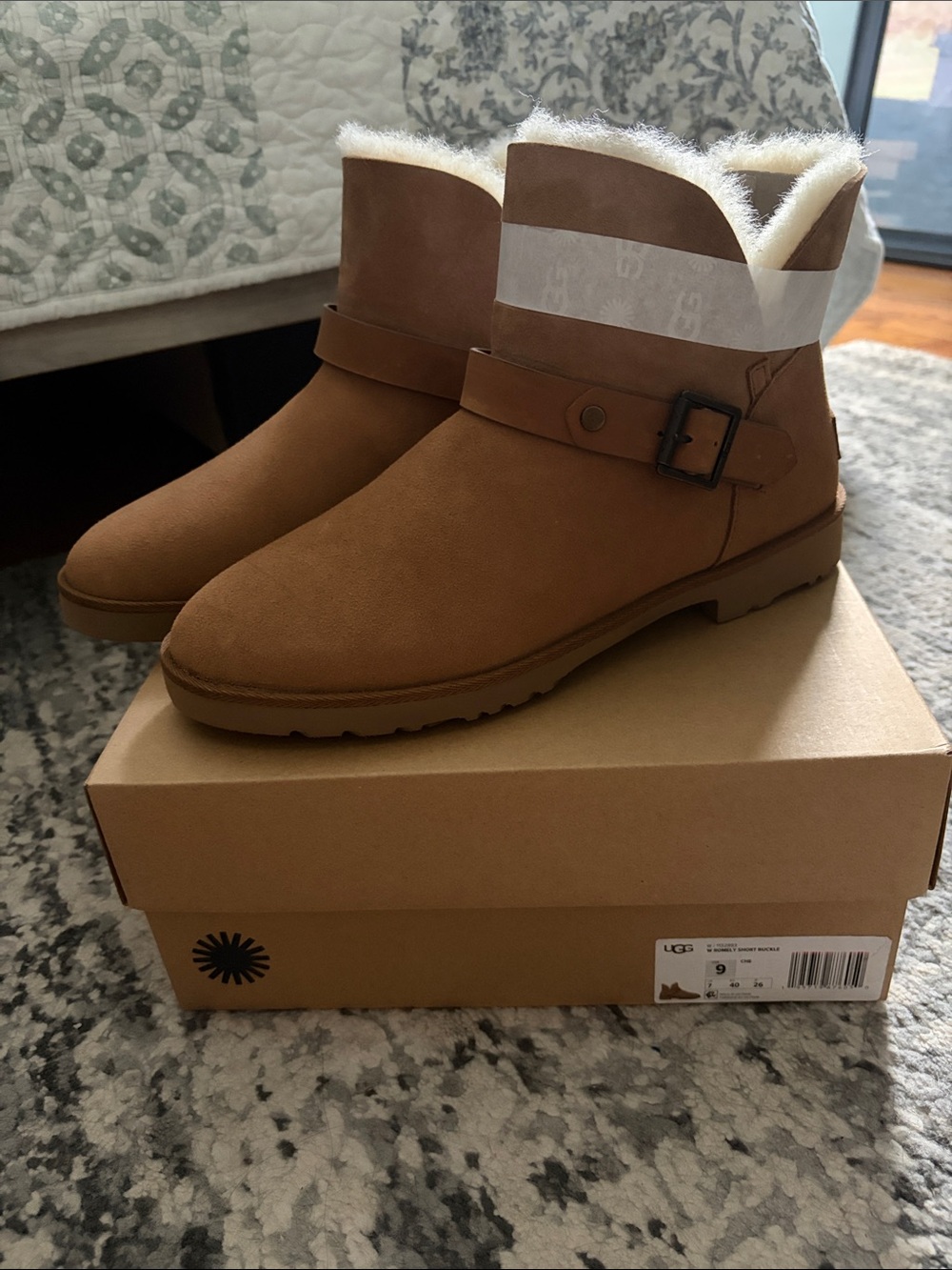 UGG Chestnut Suede Shearling-Lined Ankle Boots